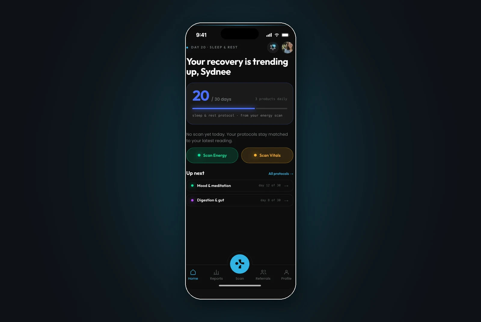 The iTOVi app showing wellness trends to guide next steps
